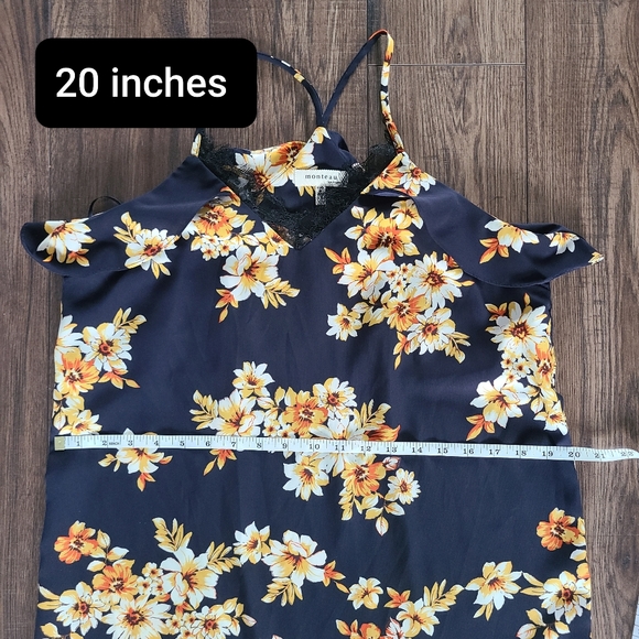 MONTEAU Navy Blue &Yellow  Floral Halter Dress - Picture 7 of 8